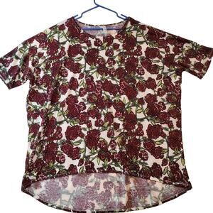 Lularoe Shirt Tunic Womens Plus 3XL Irma Red Floral High Low Short Sleeve Top